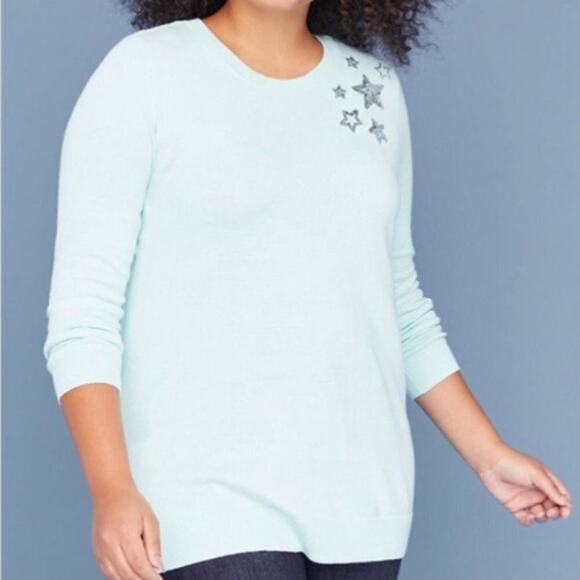 Lane Bryant Blue Sweater With Sequin Stars Size 14/16 - Picture 1 of 9